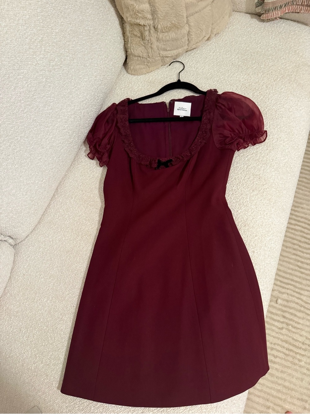 Reformation Burgundy Puff Sleeve Mini Dress Size 2